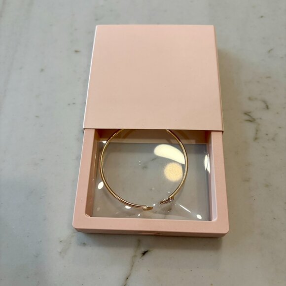 Open Cuff Heart Bangle Bracelet Gold and Rhinestone - Picture 3 of 3